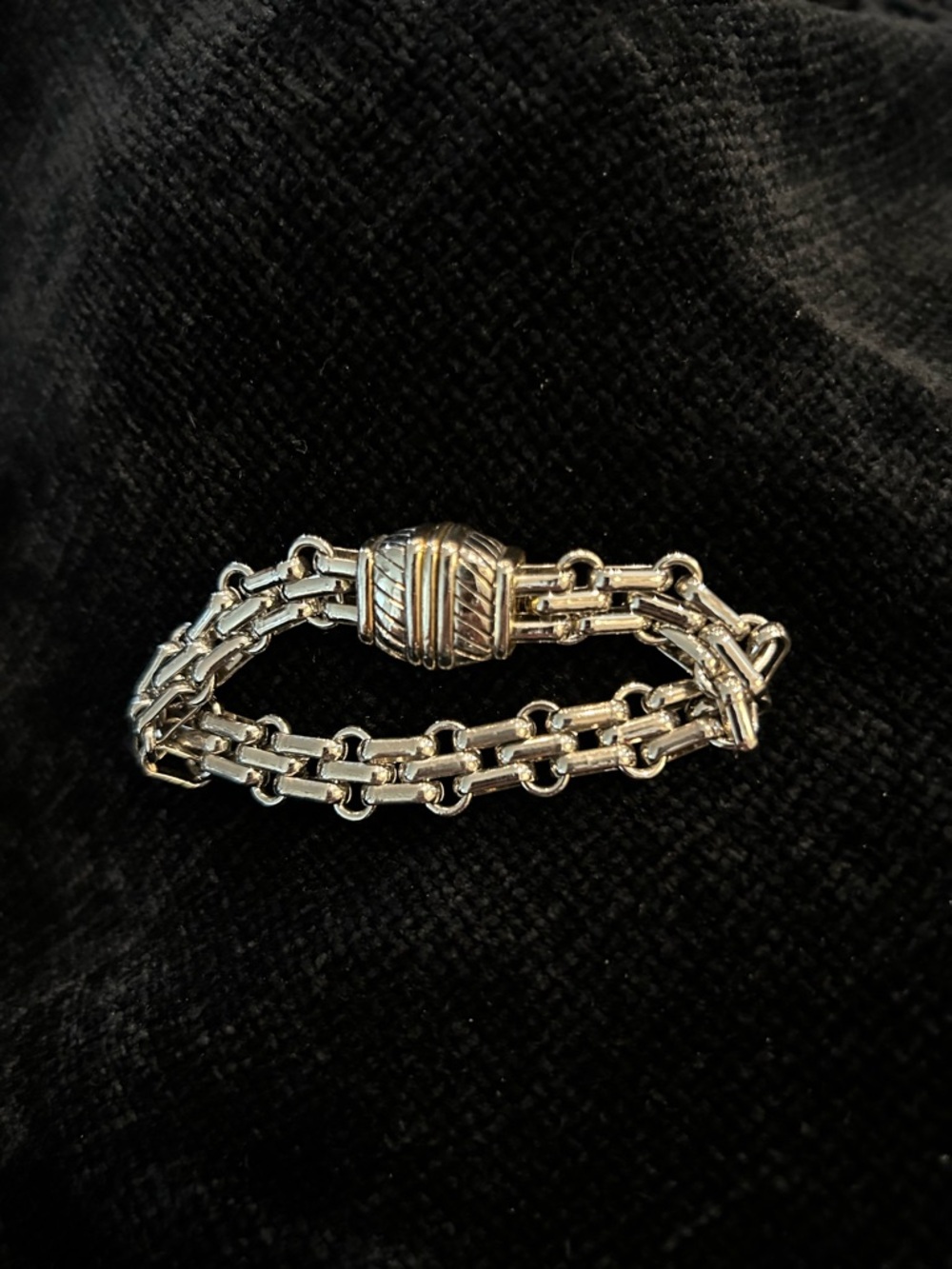 Sterling Silver Double-Row Chain Bracelet with Decorative Clasp